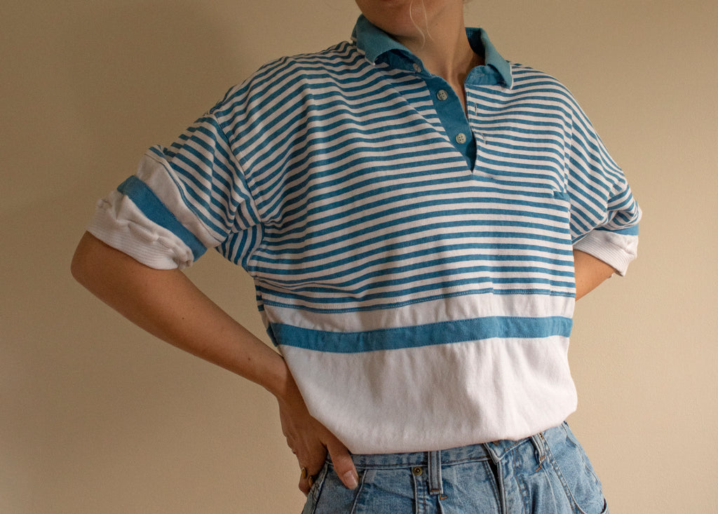 Blue & White Prepster Shirt | 1990s